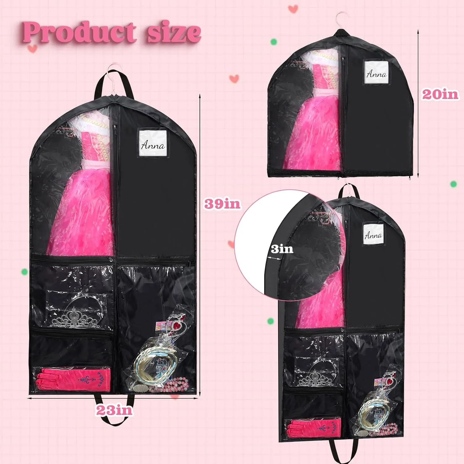 1 Pack Kids Garment Bags for Dance Costumes,40 Inch Dance Costume Garment Bag for Competition,Waterproof Hanging Garments Bag Breathable Clothes Bag for Dance Costumes,Skating,Theatre