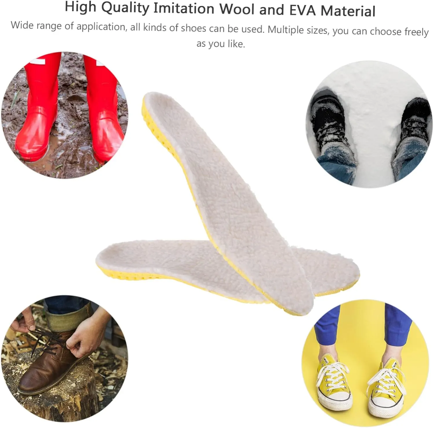1 Pair of Warm Insoles Thickened Winter Warm Shoe Insoles Anti-Cold Non-Skid Odorless for Sneakers Boots