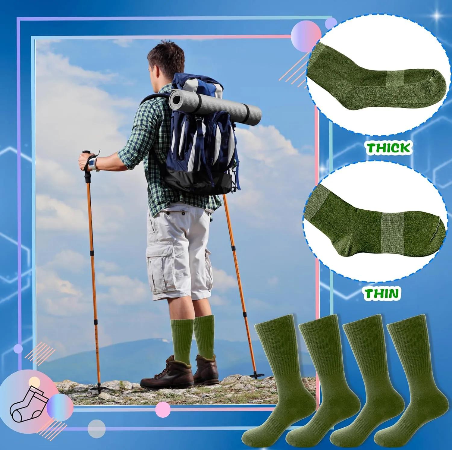 12 Pairs Army Socks Green Military Socks Warm Long Boot Sock Army Cotton Sock for Men Women Working Outdoor Sports