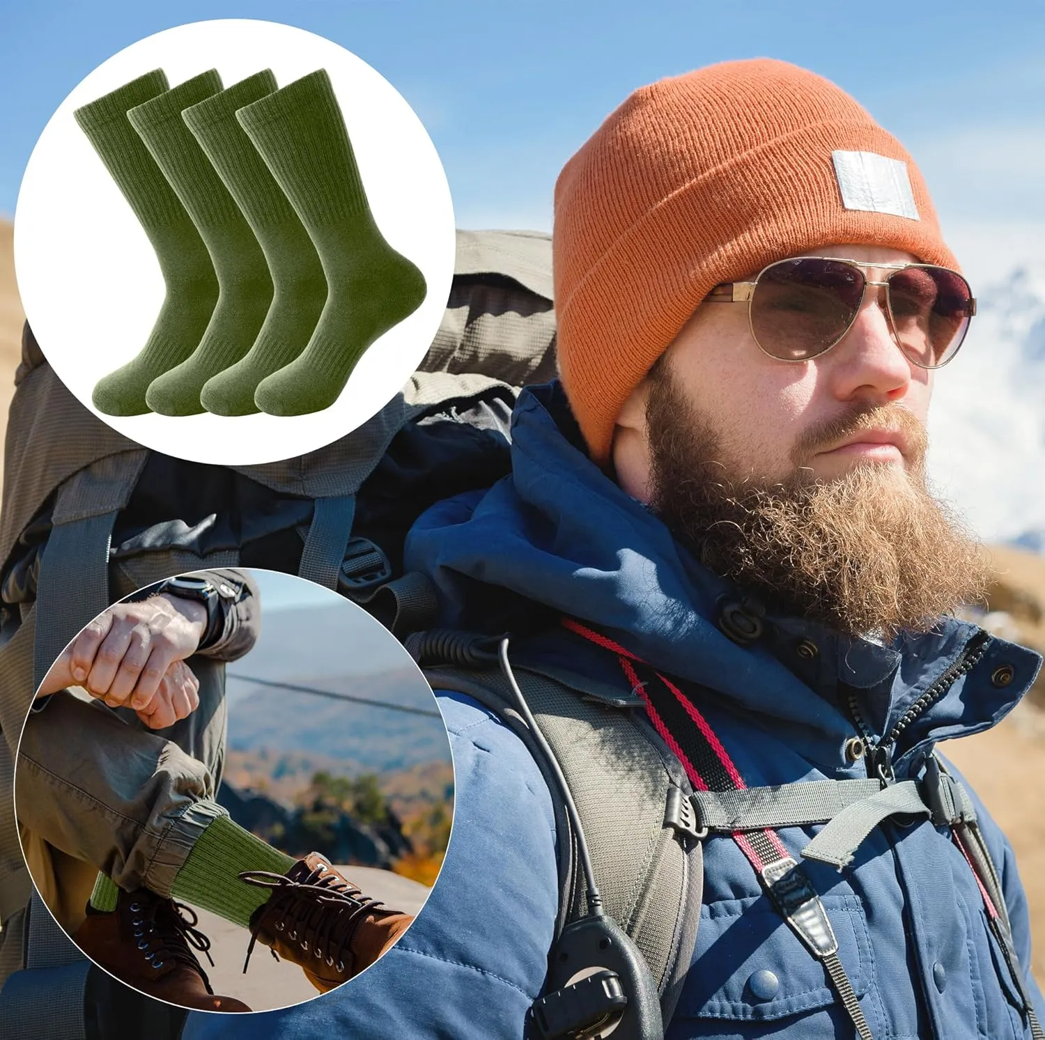 12 Pairs Army Socks Green Military Socks Warm Long Boot Sock Army Cotton Sock for Men Women Working Outdoor Sports