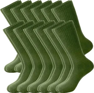 12 Pairs Army Socks Green Military Socks Warm Long Boot Sock Army Cotton Sock for Men Women Working Outdoor Sports