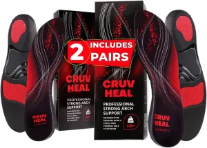 2 Pairs of 220  lbs Plantar Fasciitis Insoles Men Women - Heavy Duty High Arch Support - Orthotic Shoe Inserts - Work Boot Shoe Insole (Black, M)