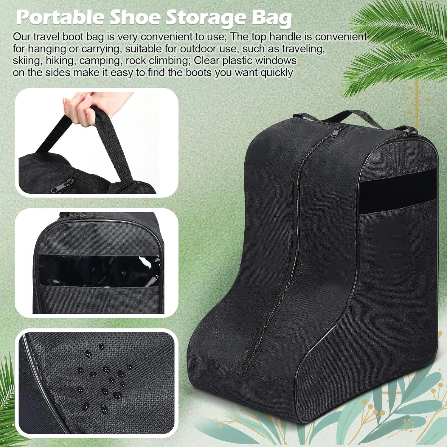 2 Pcs Boot Bags for Cowboy Boots Portable Storage Bag for Travel Long Tube Shoes Bags Men Tall Shoe with Handle for Home Travel (Black)