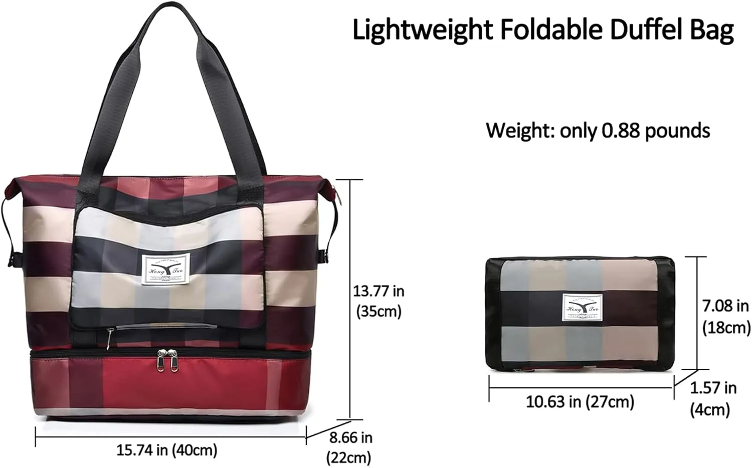 2022 New Foldable Dry/Wet Separation Travel Duffel Bag with Shoe Compartment Large Capacity Folding Weekender Overnight Bag Lightweight Waterproof Gym Tote Bag (B-Red)