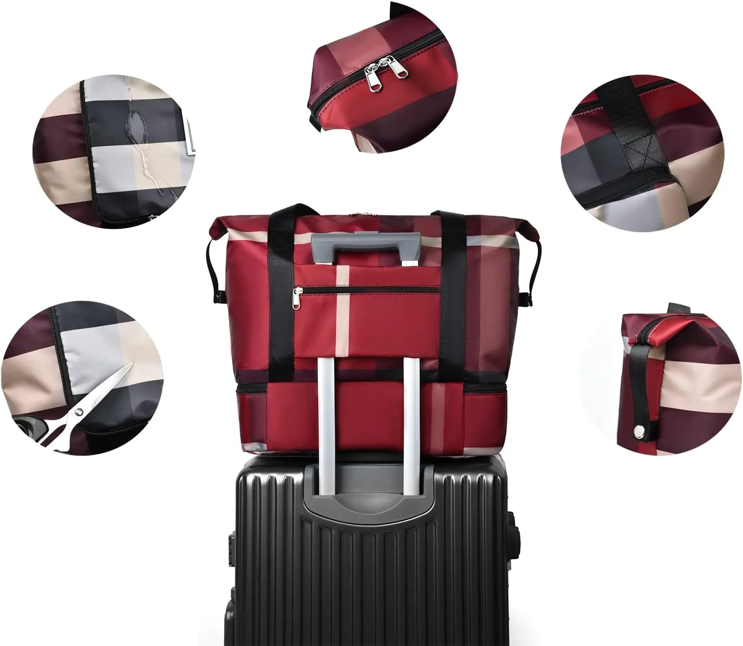 2022 New Foldable Dry/Wet Separation Travel Duffel Bag with Shoe Compartment Large Capacity Folding Weekender Overnight Bag Lightweight Waterproof Gym Tote Bag (B-Red)