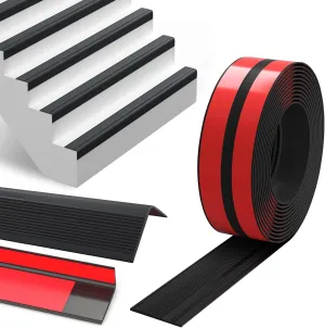 20Ft Stair Nosing Edge Trim, Self-Adhesive Black Anti-Slip Stair Nose Molding for Indoor/Outdoor Safety Guard (Black, 20FT)