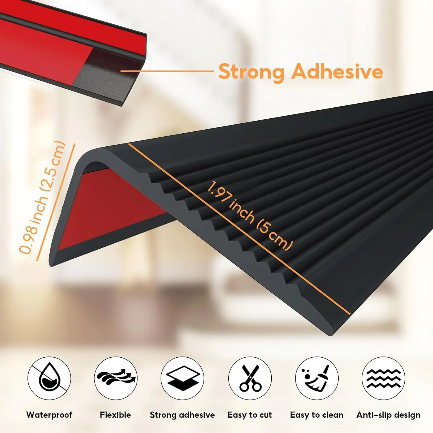 20Ft Stair Nosing Edge Trim, Self-Adhesive Black Anti-Slip Stair Nose Molding for Indoor/Outdoor Safety Guard (Black, 20FT)