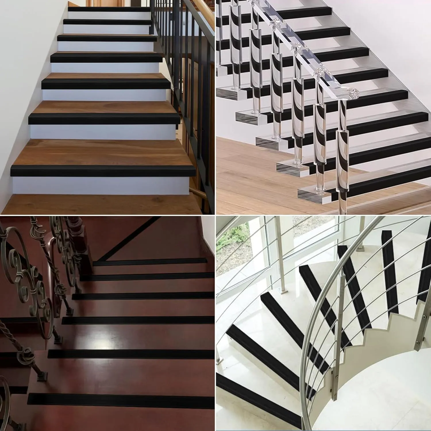 20Ft Stair Nosing Edge Trim, Self-Adhesive Black Anti-Slip Stair Nose Molding for Indoor/Outdoor Safety Guard (Black, 20FT)