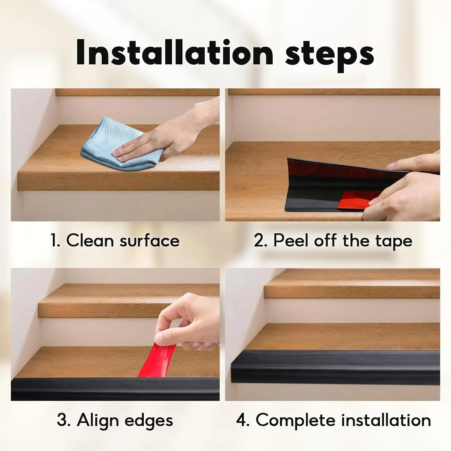 20Ft Stair Nosing Edge Trim, Self-Adhesive Black Anti-Slip Stair Nose Molding for Indoor/Outdoor Safety Guard (Black, 20FT)