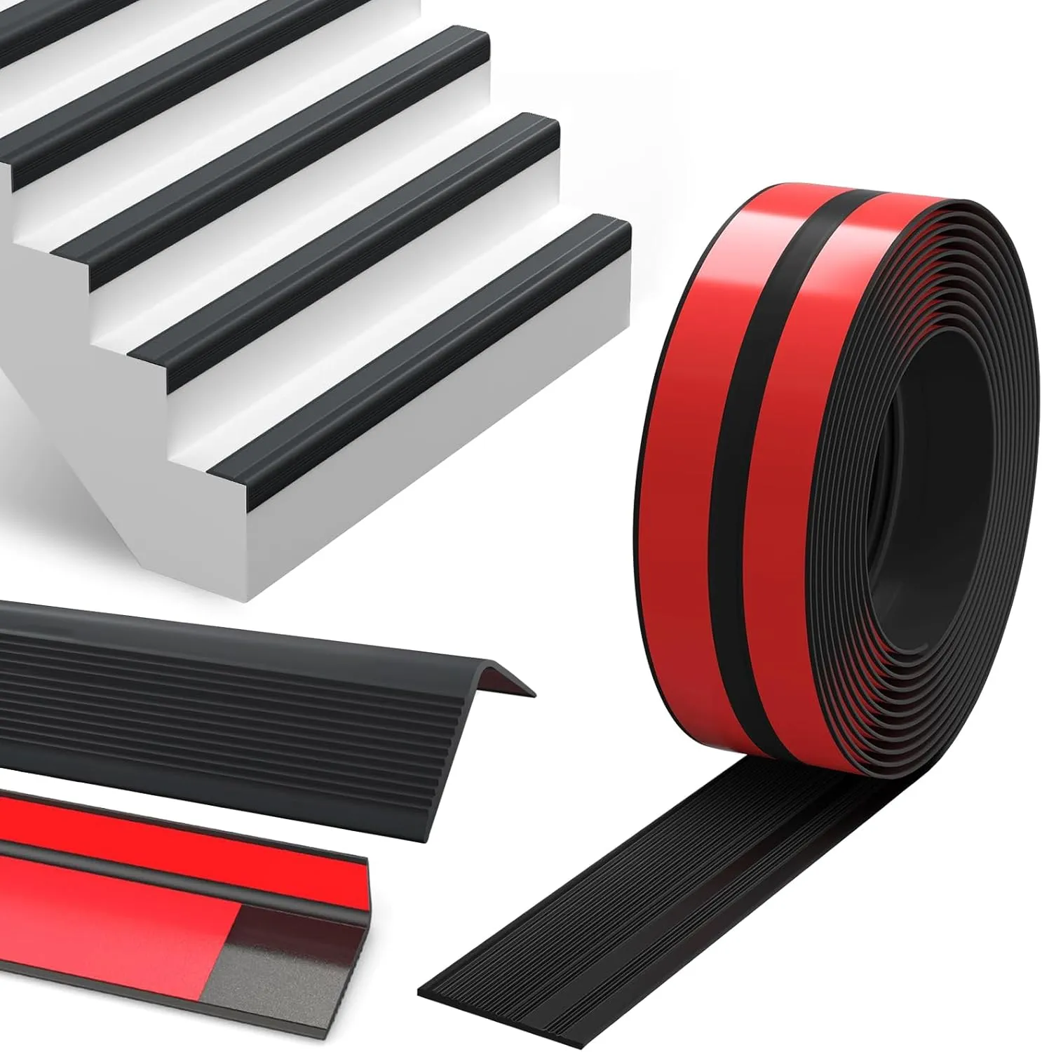 20Ft Stair Nosing Edge Trim, Self-Adhesive Black Anti-Slip Stair Nose Molding for Indoor/Outdoor Safety Guard (Black, 20FT)