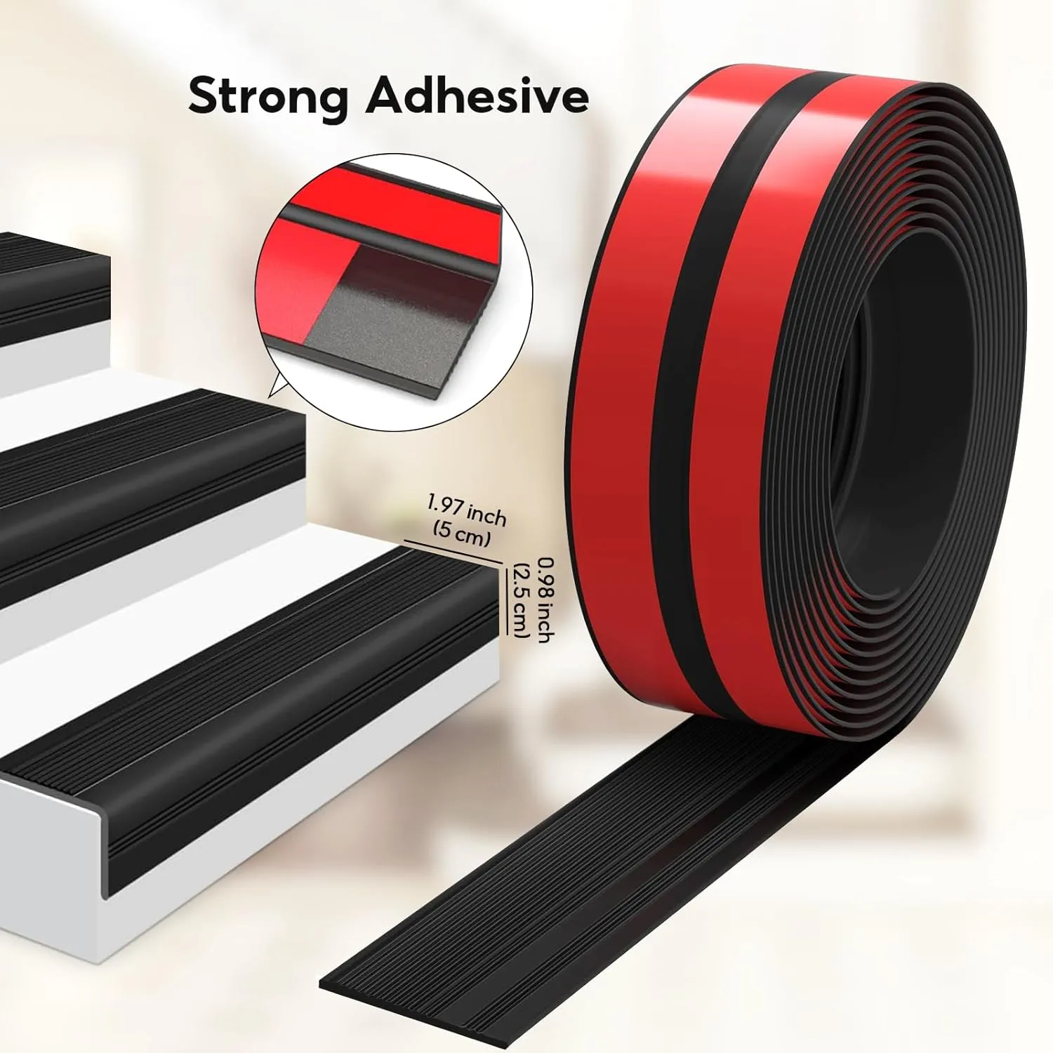 20Ft Stair Nosing Edge Trim, Self-Adhesive Black Anti-Slip Stair Nose Molding for Indoor/Outdoor Safety Guard (Black, 20FT)