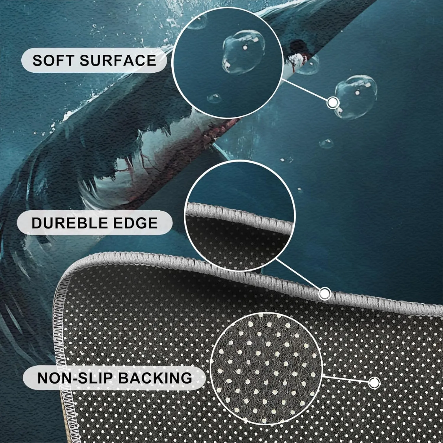 3 x 2 Rug, Shark Rugs for Living Room Bedroom, Blue Ocean Kids Area Rug, Underwater World Washable Non Slip Soft Large Indoor Rugs, Home Decor & Gifts