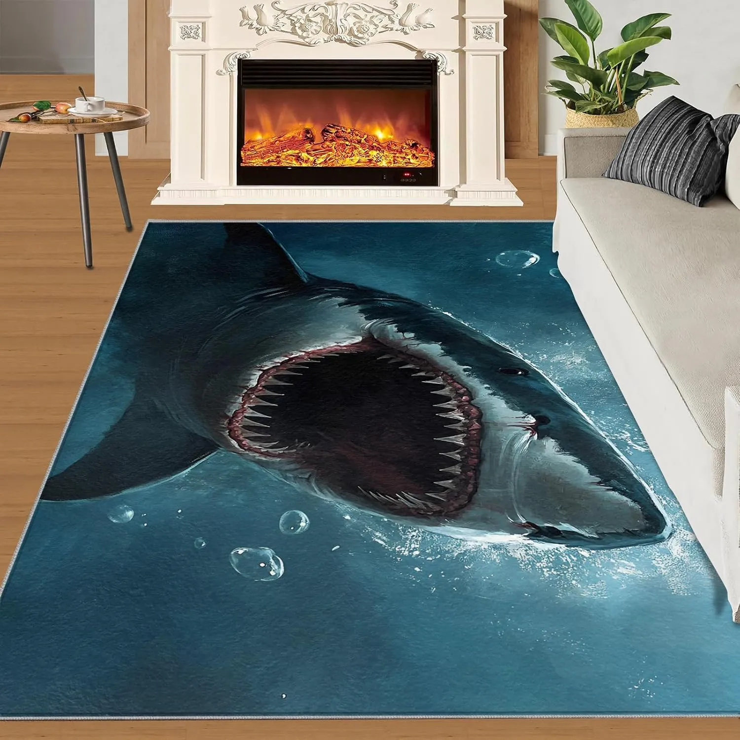 3 x 2 Rug, Shark Rugs for Living Room Bedroom, Blue Ocean Kids Area Rug, Underwater World Washable Non Slip Soft Large Indoor Rugs, Home Decor & Gifts