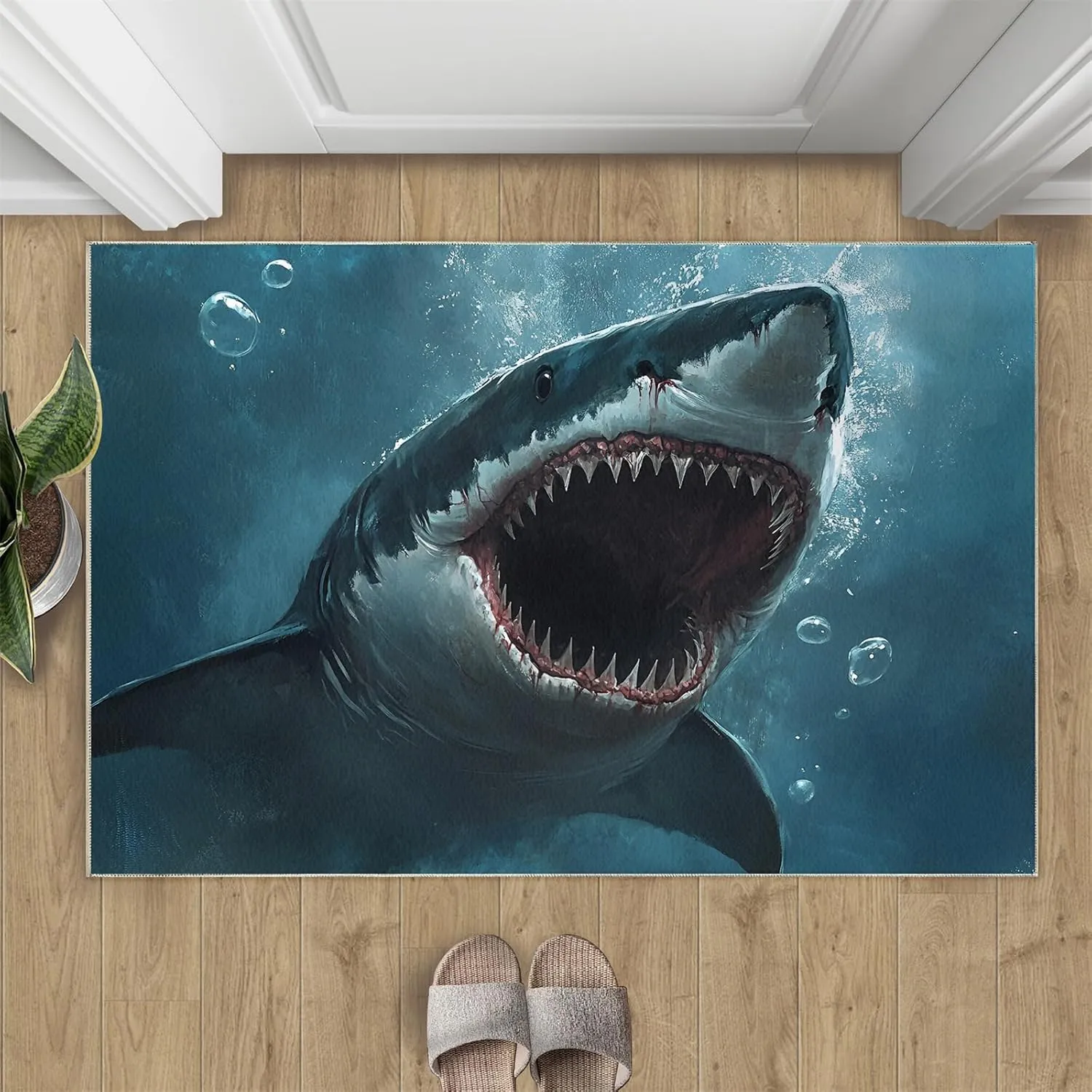 3 x 2 Rug, Shark Rugs for Living Room Bedroom, Blue Ocean Kids Area Rug, Underwater World Washable Non Slip Soft Large Indoor Rugs, Home Decor & Gifts