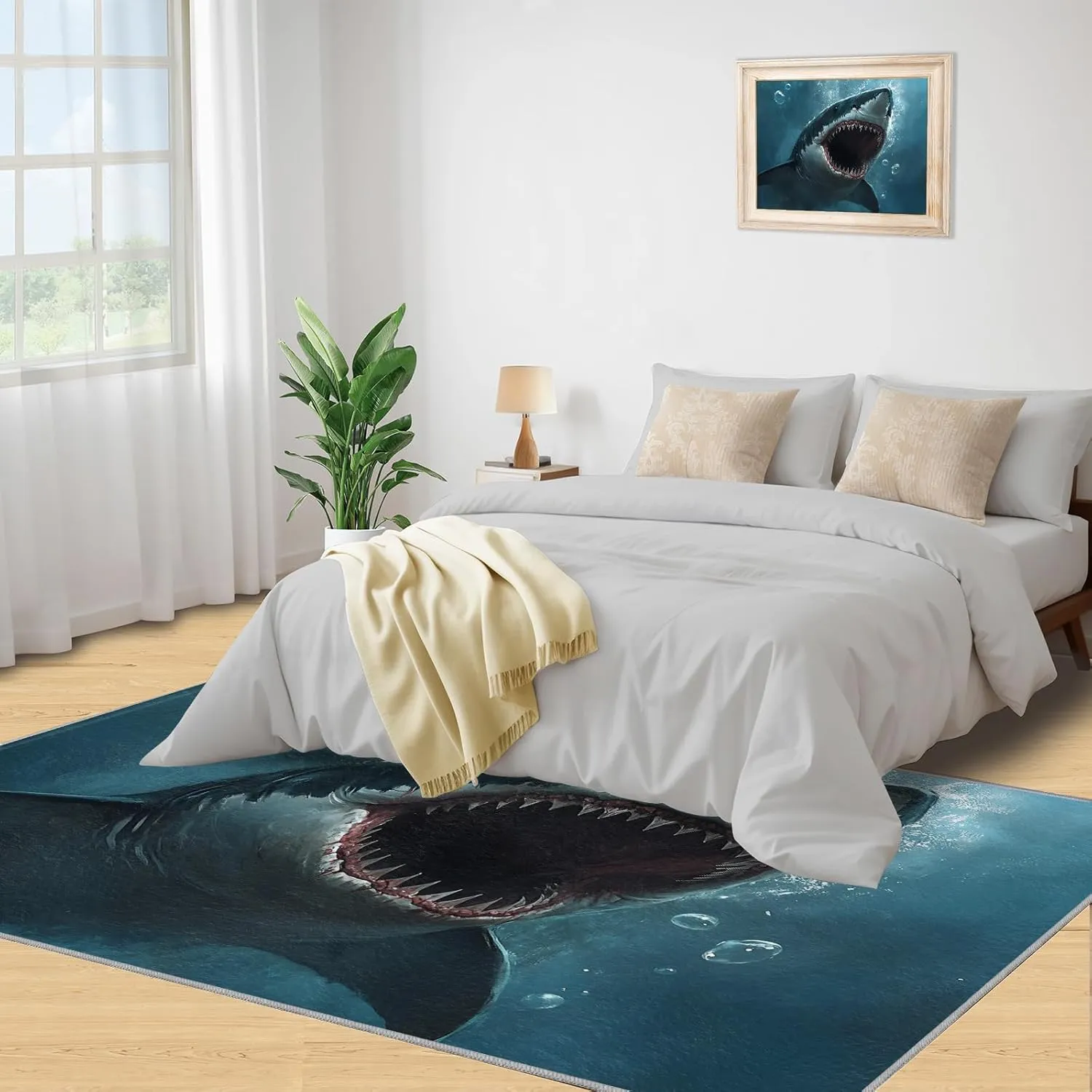 3 x 2 Rug, Shark Rugs for Living Room Bedroom, Blue Ocean Kids Area Rug, Underwater World Washable Non Slip Soft Large Indoor Rugs, Home Decor & Gifts