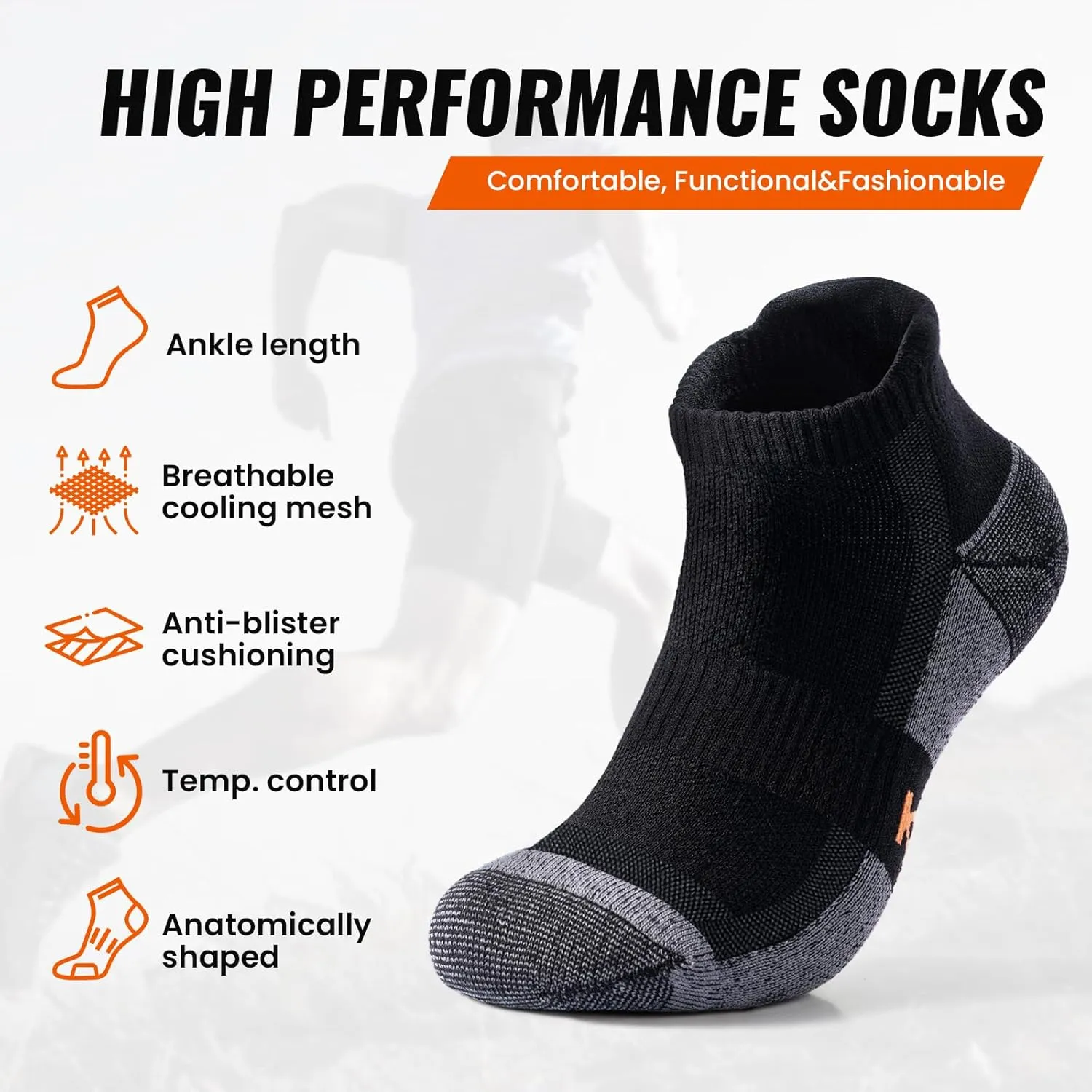 4 Pairs Merino Wool Ankle Running Hiking Socks Compression Support Breathable Thick Cushion No Show Socks for Men
