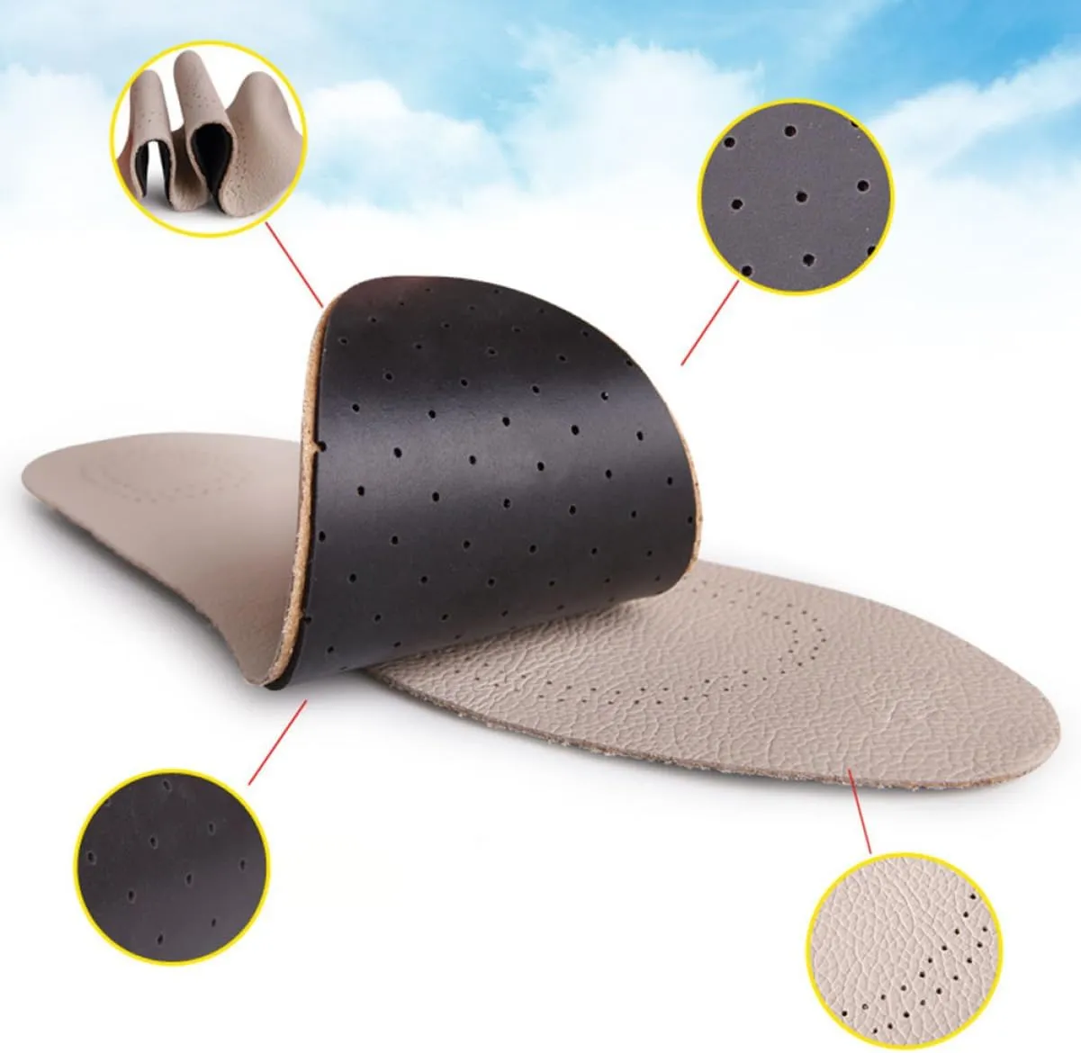 41/42 Breathable Sports Shoe Pads Full Cushion Cowhide Insoles Odor- Comfortable Material