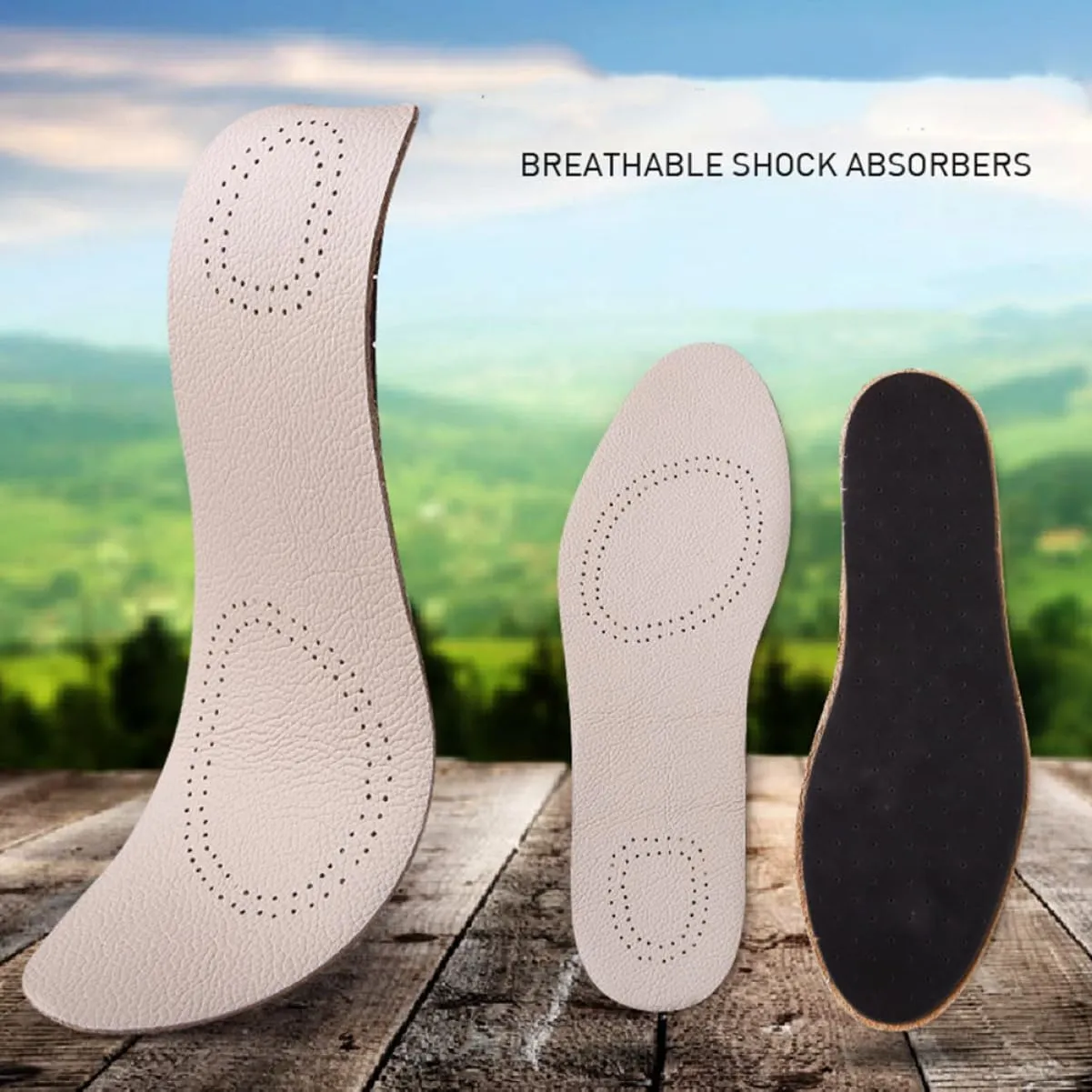 41/42 Breathable Sports Shoe Pads Full Cushion Cowhide Insoles Odor- Comfortable Material