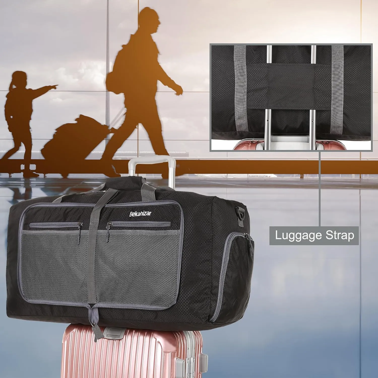 60L Duffle Bag 25 Inch Large Travel Bag Lightweight Foldable Weekend Duffel with Shoe Compartment Shoulder Strap for Men Women (Black)