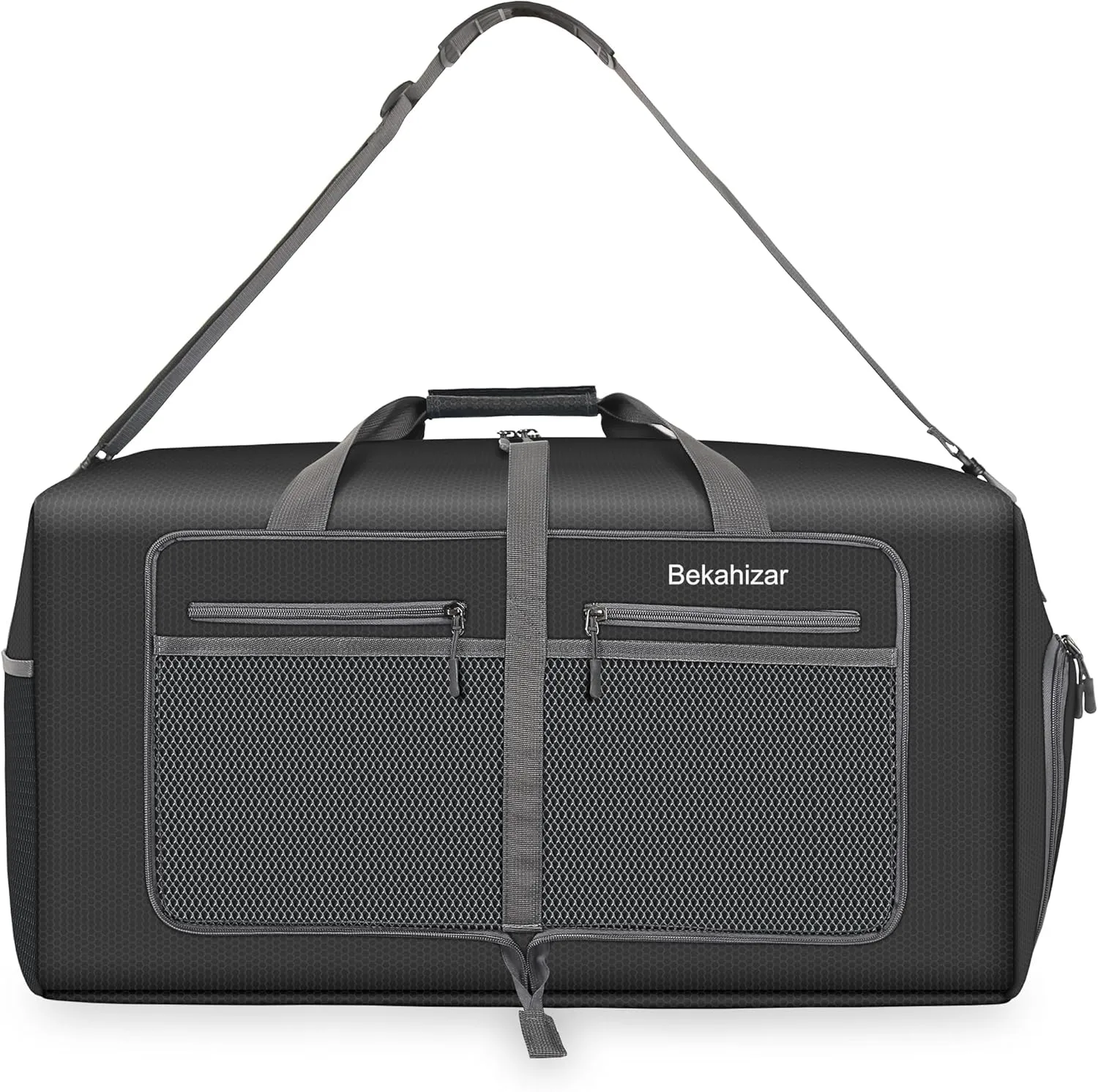 60L Duffle Bag 25 Inch Large Travel Bag Lightweight Foldable Weekend Duffel with Shoe Compartment Shoulder Strap for Men Women (Black)