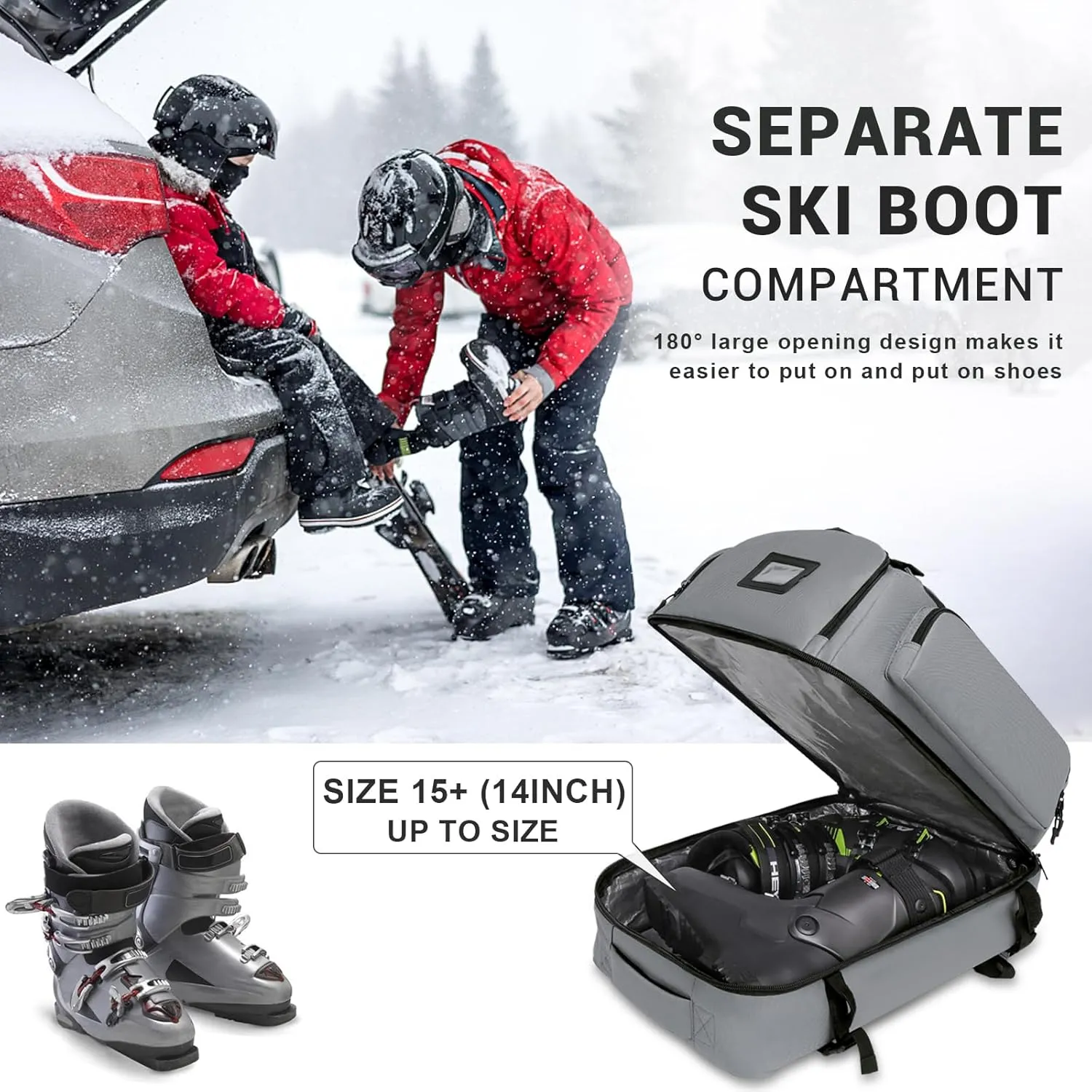 60L Waterproof Ski Boot Backpack - Travel Pack for Snowboard Boots, Skis, Helmet, Goggles, Gloves - Men,Women,Youth