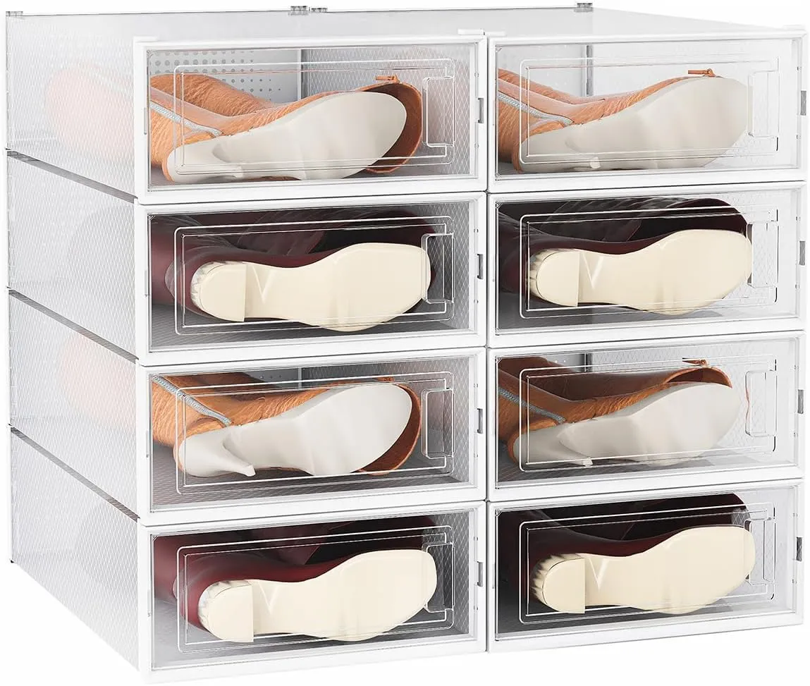 8 Pack Clear Boot Boxes Stackable, Boot Storage Boxes for Tall Boots, Shoes Box Plastic Oragnizer with Lids, Shoes Organizer Container for Closet, Under Bed Boot Storage
