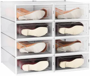 8 Pack Clear Boot Boxes Stackable, Boot Storage Boxes for Tall Boots, Shoes Box Plastic Oragnizer with Lids, Shoes Organizer Container for Closet, Under Bed Boot Storage