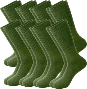8 Pairs Men's Army Green Socks Military Boot Sock for Soldiers Firefighters Police Outdoor Sports Hiking