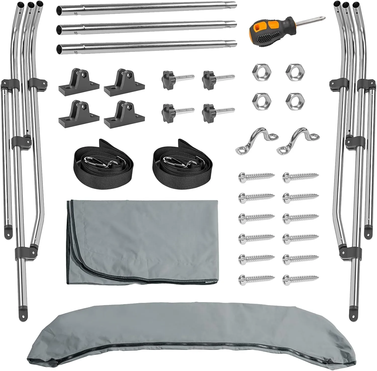 AA Products 3 Bow Bimini Top Cover Sun Shade Boat Canopy Waterproof Includes Storage Boot with Aluminum Frame, 46" Height with Rear Support Poles