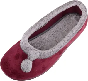 ABSOLUTE FOOTWEAR Womens Soft Velour Slip On Cuff Pom Pom Design Indoor Slippers