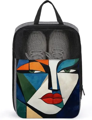 Abstract Face Cubism Bold Geometric Shoe Bag for Travel Daily Use Anti-dust Storage Carrier Golf Shoe Pouch