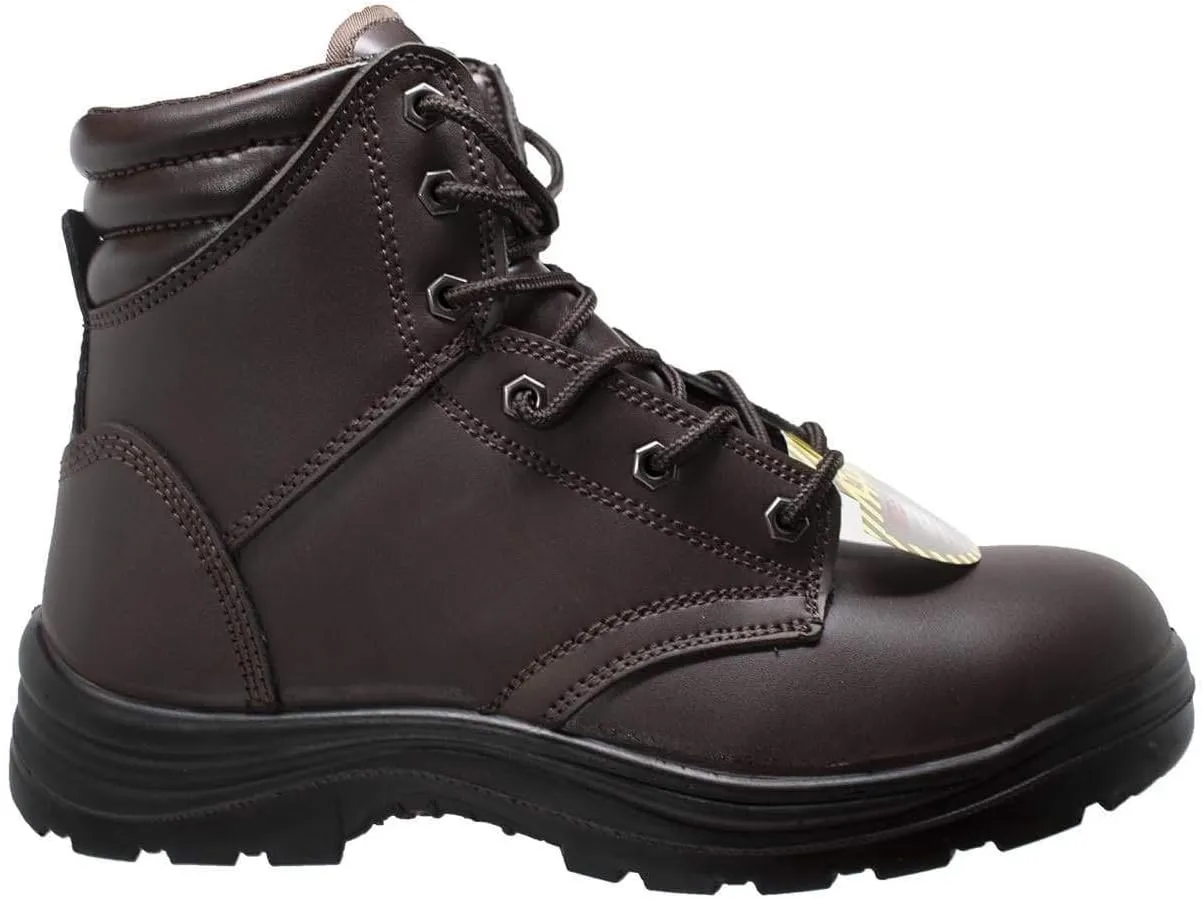 Ad Tec Men's 6" Leather Work Boot, Safety Steel Toe Injection Molded Oil Resistant Rubber Outsole