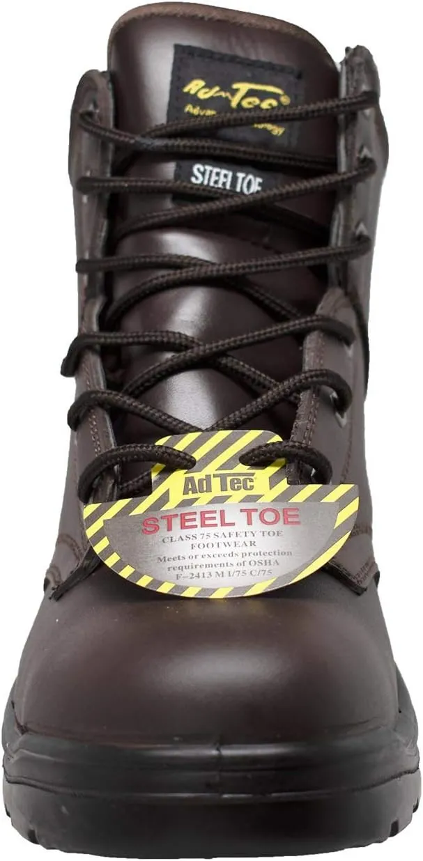 Ad Tec Men's 6" Leather Work Boot, Safety Steel Toe Injection Molded Oil Resistant Rubber Outsole