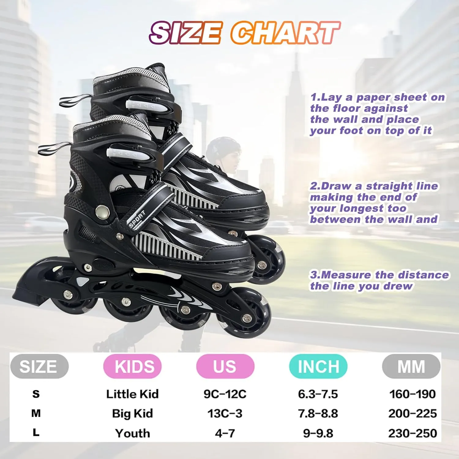 Adjustable Inline Skates for Kids and Teens Ages 4-16, All 8 Wheels of Inline Roller Skates Light Up, Safe and Fun Illuminating for Outdoor Indoor Sports