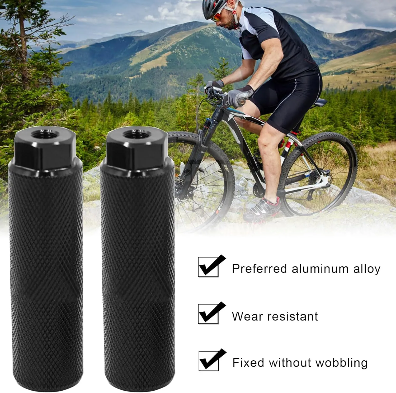 Aluminum Alloy Bike Pegs, 2 Pairs Anti-Skid Bicycle Pegs, Bike Foot Pegs for BMX Mountain Bike Cycling Rear Stunt Pegs Fit 3/8 inch Axles
