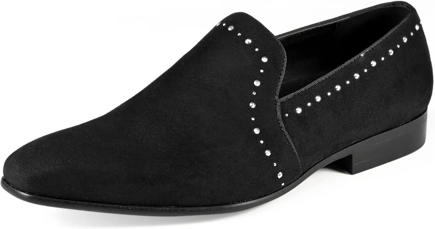 Amali Devy, Men's Dress Loafers, Slip-On Tuxedo Shoes for Men, Velvet Embellished Loafer Slippers