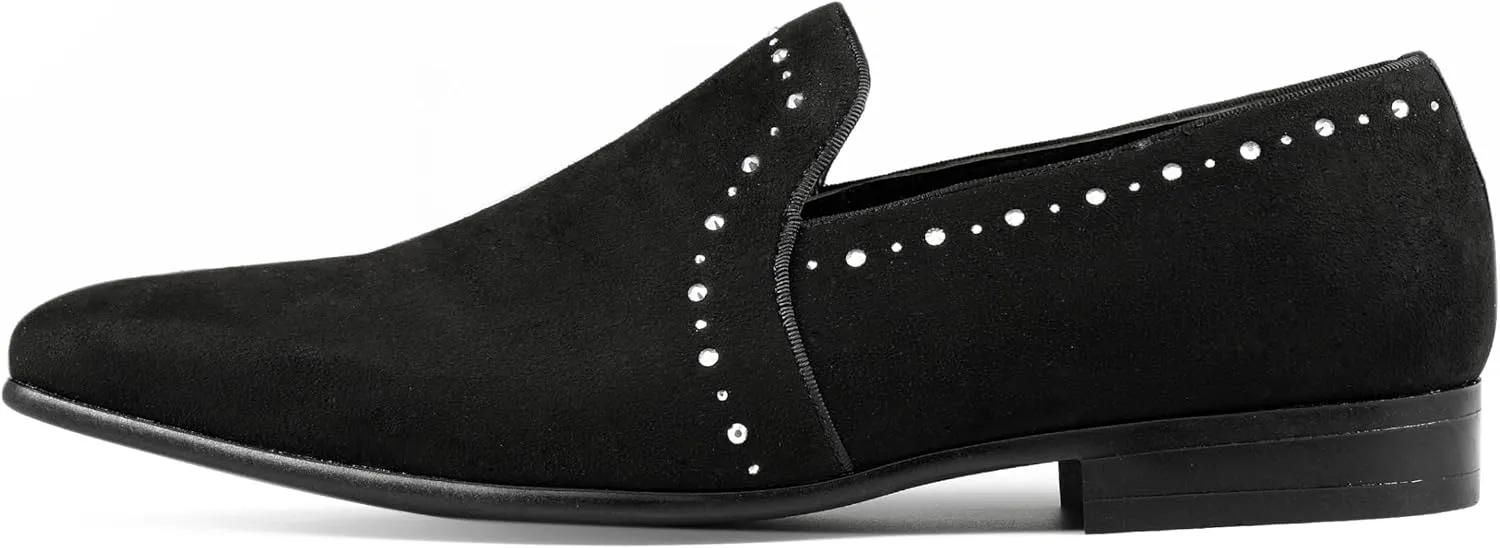Amali Devy, Men's Dress Loafers, Slip-On Tuxedo Shoes for Men, Velvet Embellished Loafer Slippers