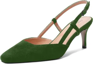 AMBELIGHT Womens Cute Office Square Toe Slingback Slip On Suede Kitten High Heel Pumps Shoes 2.5 Inch