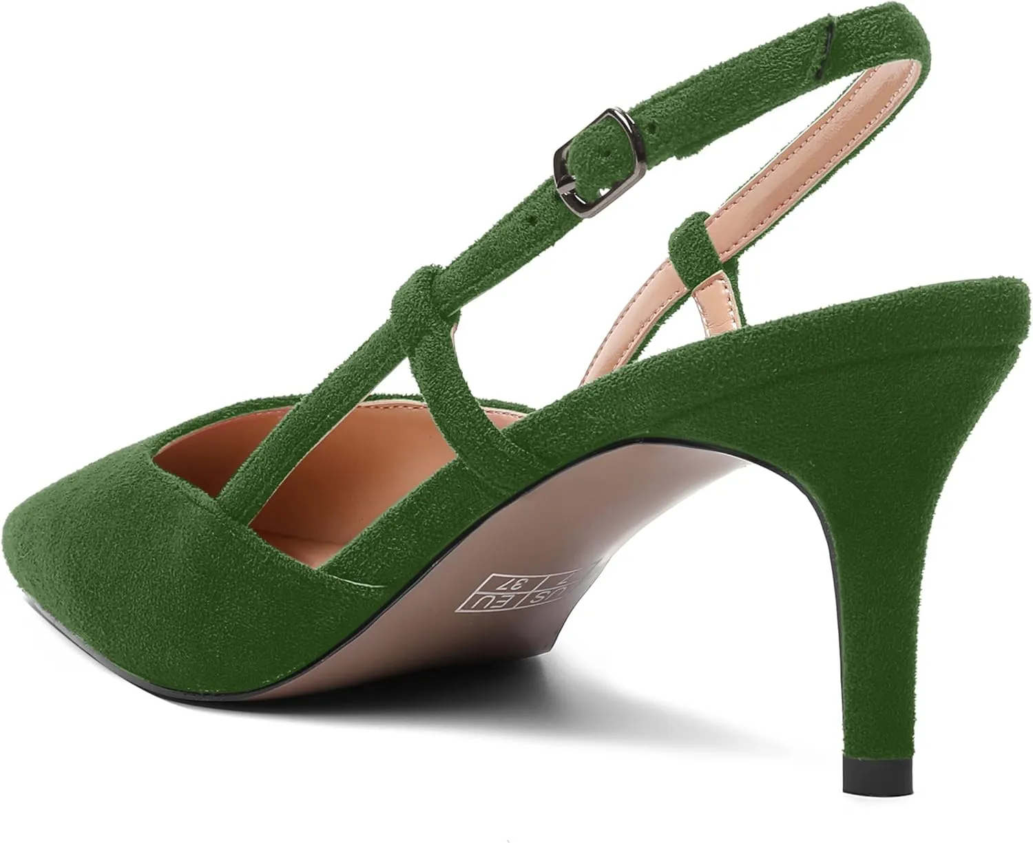 AMBELIGHT Womens Cute Office Square Toe Slingback Slip On Suede Kitten High Heel Pumps Shoes 2.5 Inch