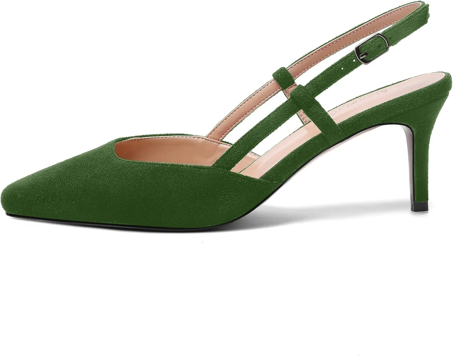 AMBELIGHT Womens Cute Office Square Toe Slingback Slip On Suede Kitten High Heel Pumps Shoes 2.5 Inch