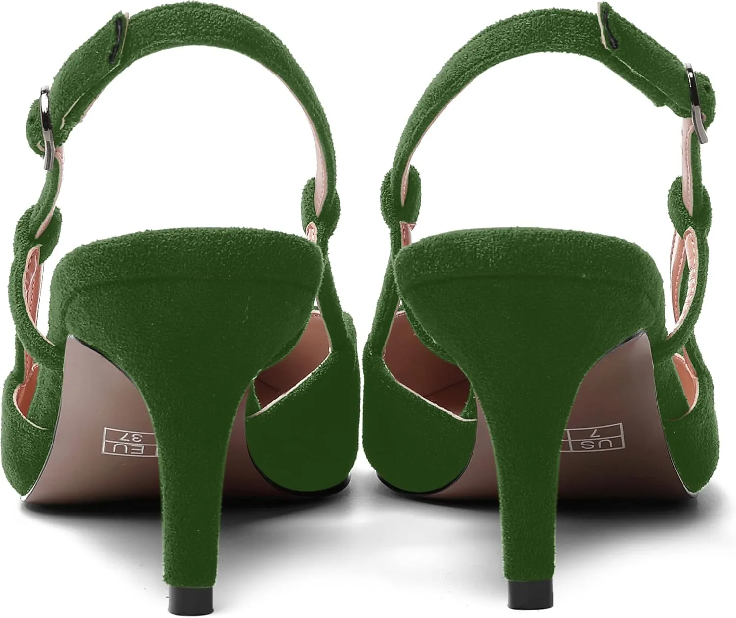 AMBELIGHT Womens Cute Office Square Toe Slingback Slip On Suede Kitten High Heel Pumps Shoes 2.5 Inch