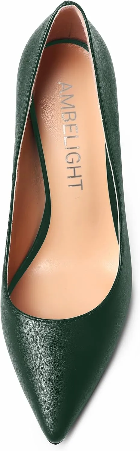 AMBELIGHT Womens Pointed Toe Evening Matte Dress Slip On Solid Stiletto High Heel Pumps Shoes 4 Inch