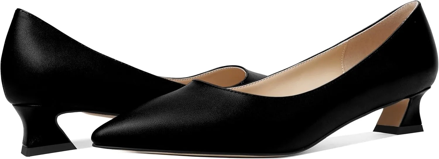 AMBELIGHT Womens Pointed Toe Solid Slip On Casual Matte Office Kitten Low Heel Pumps Shoes 1.5 Inch