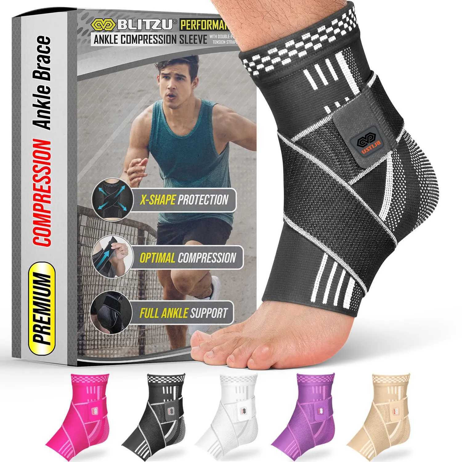 Ankle Brace for Women, Men, Plantar Fasciitis Relief, Achilles Tendonitis Brace for Sprained Foot, Ankle Compression Sleeve with Strap Black S
