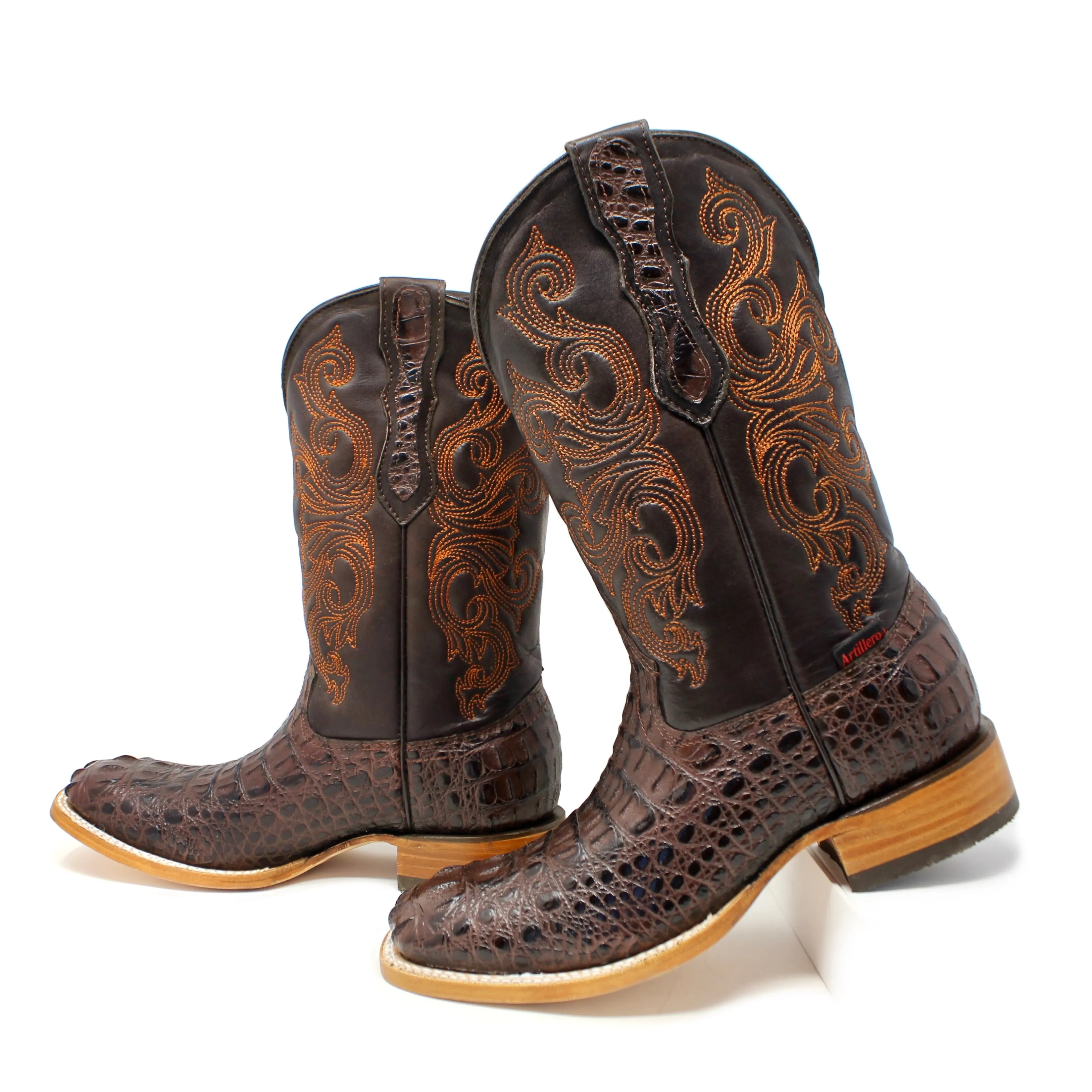 Artillero Caiman Print Square Toe Cowboy Boot- Brown