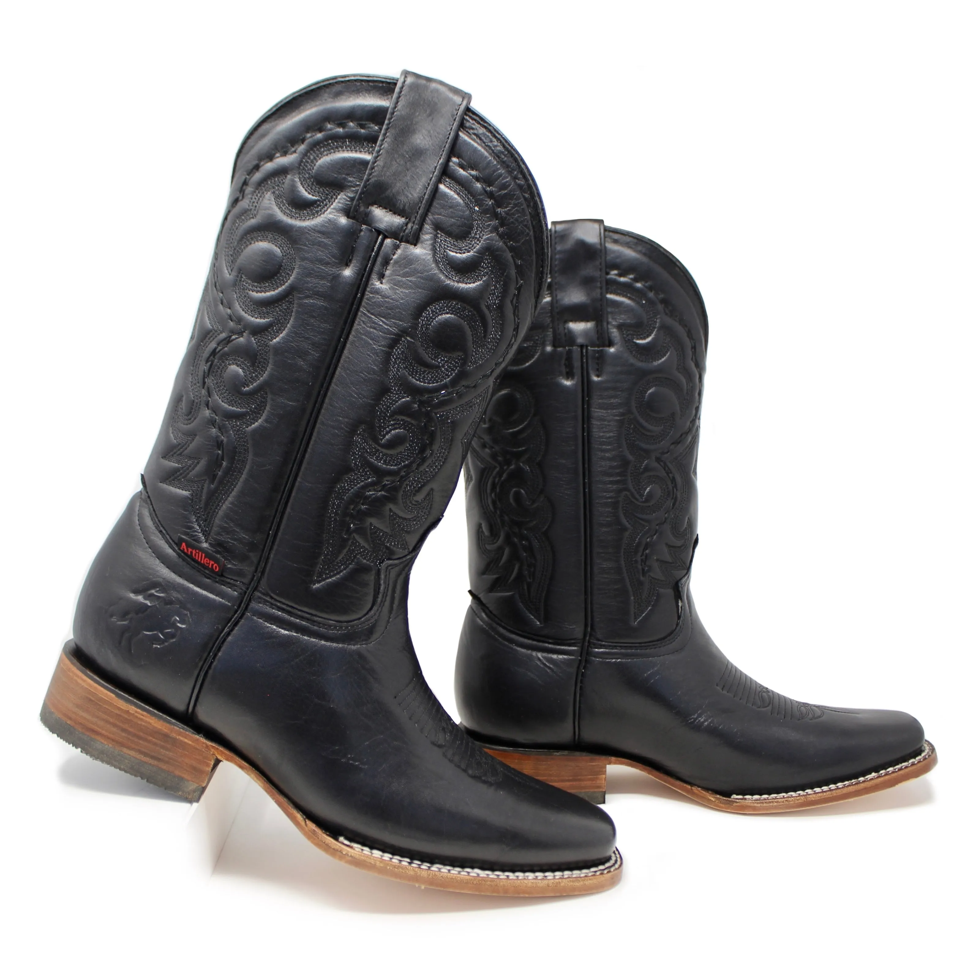 Artillero Traditional Square Toe Cowboy Boot- Black