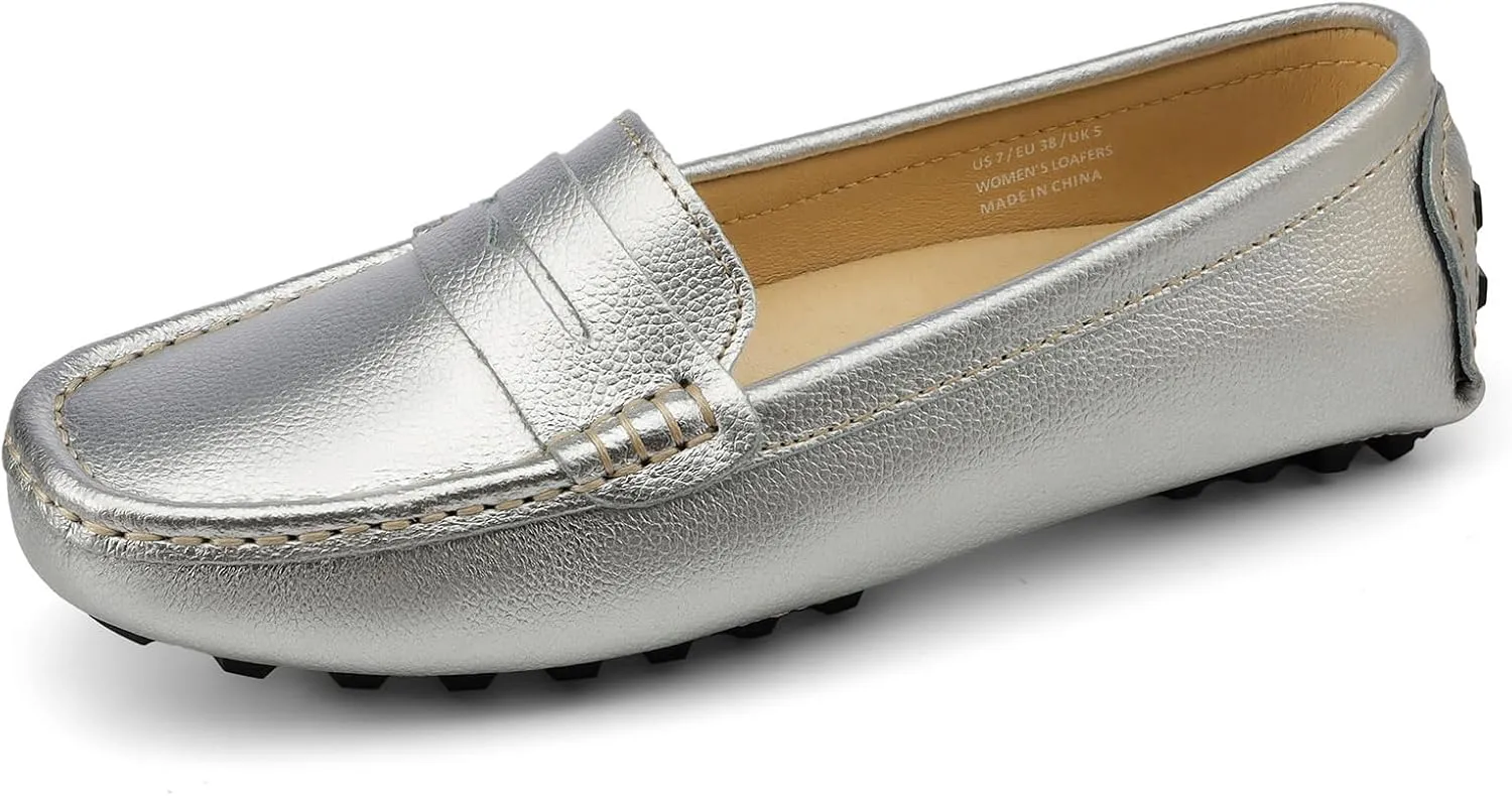 Artisure Women's Classic Comfort Leather Penny Loafers Casual Slip-Ons Lightweight Walking Flats Driving Mocs Boat Shoes