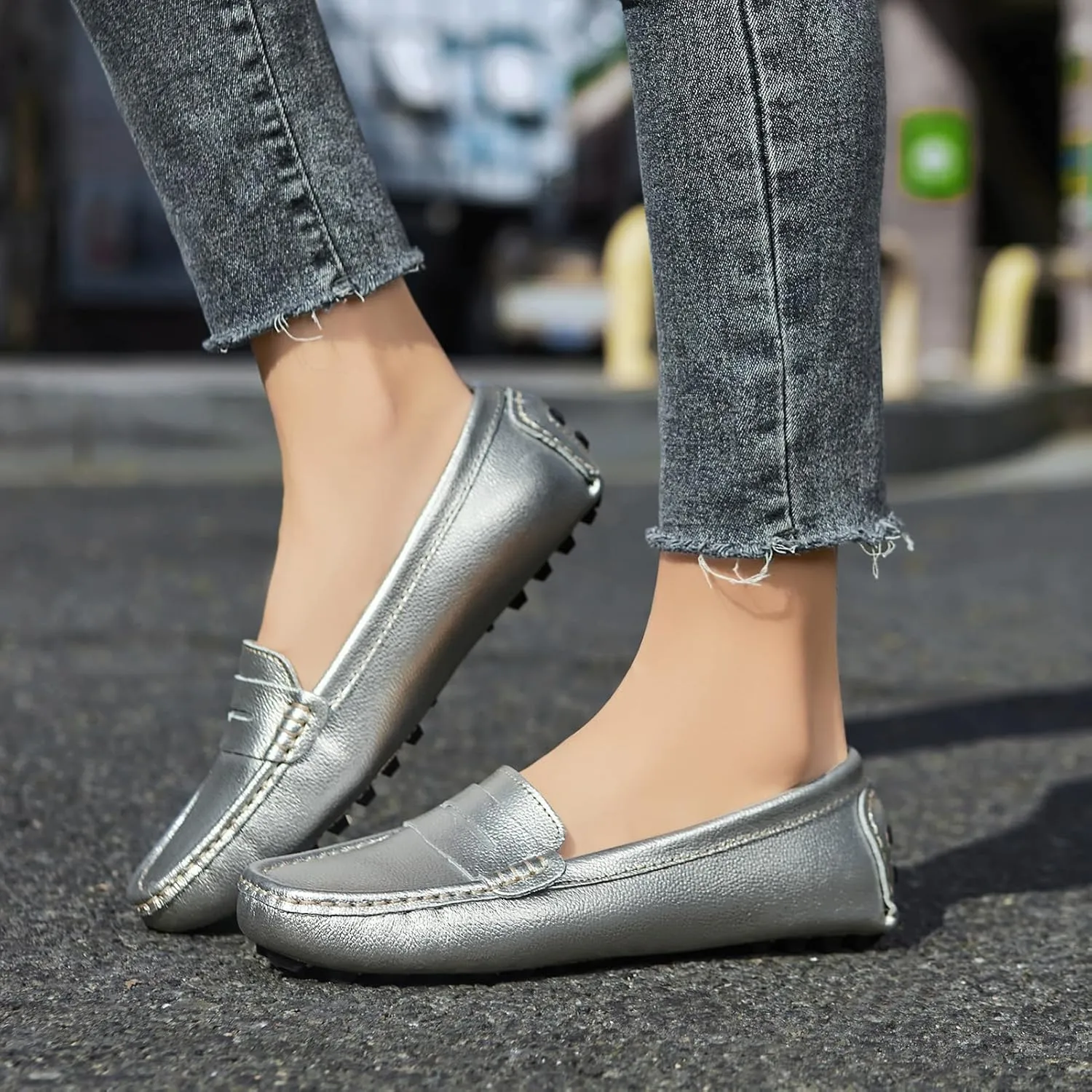 Artisure Women's Classic Comfort Leather Penny Loafers Casual Slip-Ons Lightweight Walking Flats Driving Mocs Boat Shoes