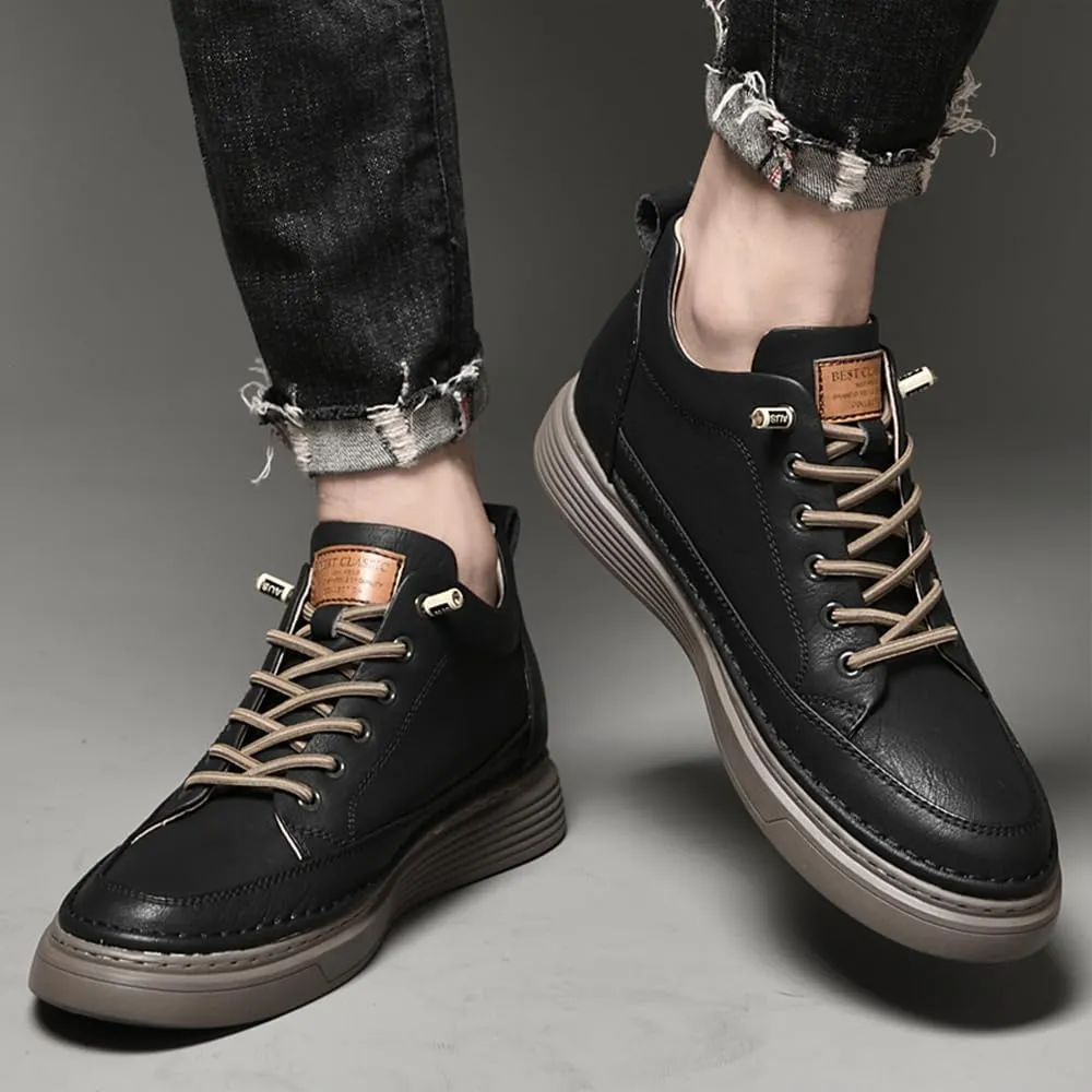 Asifn Men's Casual Shoes Invisible Height Increasing Leather Elevator Lace Up Sneakers Fashion Breathable Comfortable Lightweight