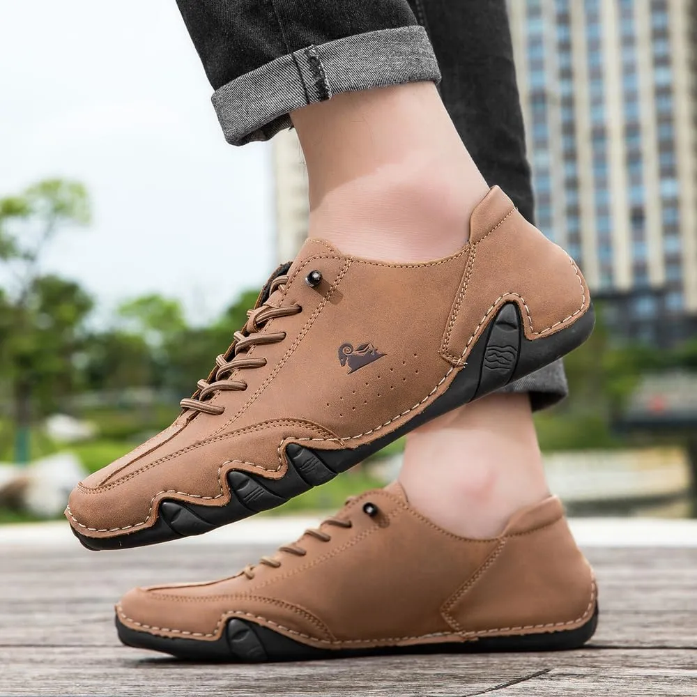 Asifn Men's Slip on Loafers Breathable Leather Shoes Fashion Lace up Casual Lightweight Sneakers Rubber